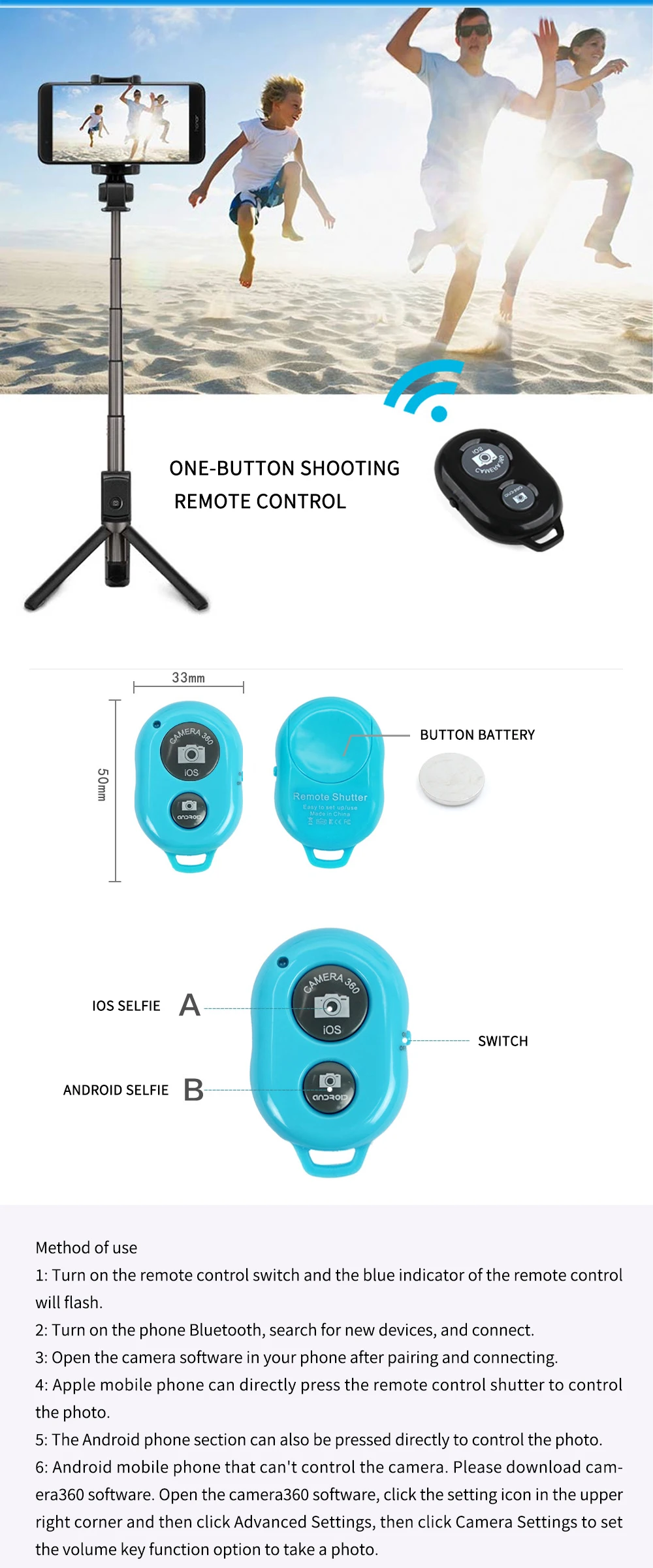 Камера смартфона пульт дистанционного управления затвора для беспроводной Bluetooth селфи палка монопод совместимый Android IOS iPhone Xr iPhone 8