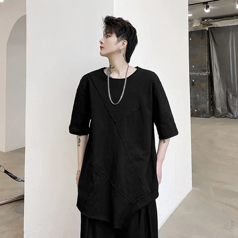 

Футболка Мужская/Женская Асимметричная, Повседневная Свободная рубашка с коротким рукавом, уличная одежда в японском стиле Харадзюку