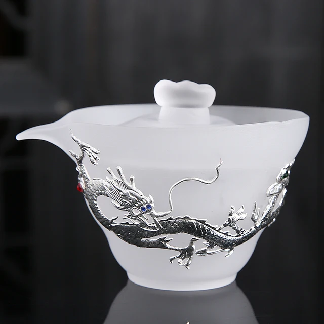 Üveg Tea Tureen 170 Ml Fehér Jade Porcelán Tál Fedéllel Ezüst Gaiwan Kínai Kung Fu Teáruház Kézfogás Ital - Image 3