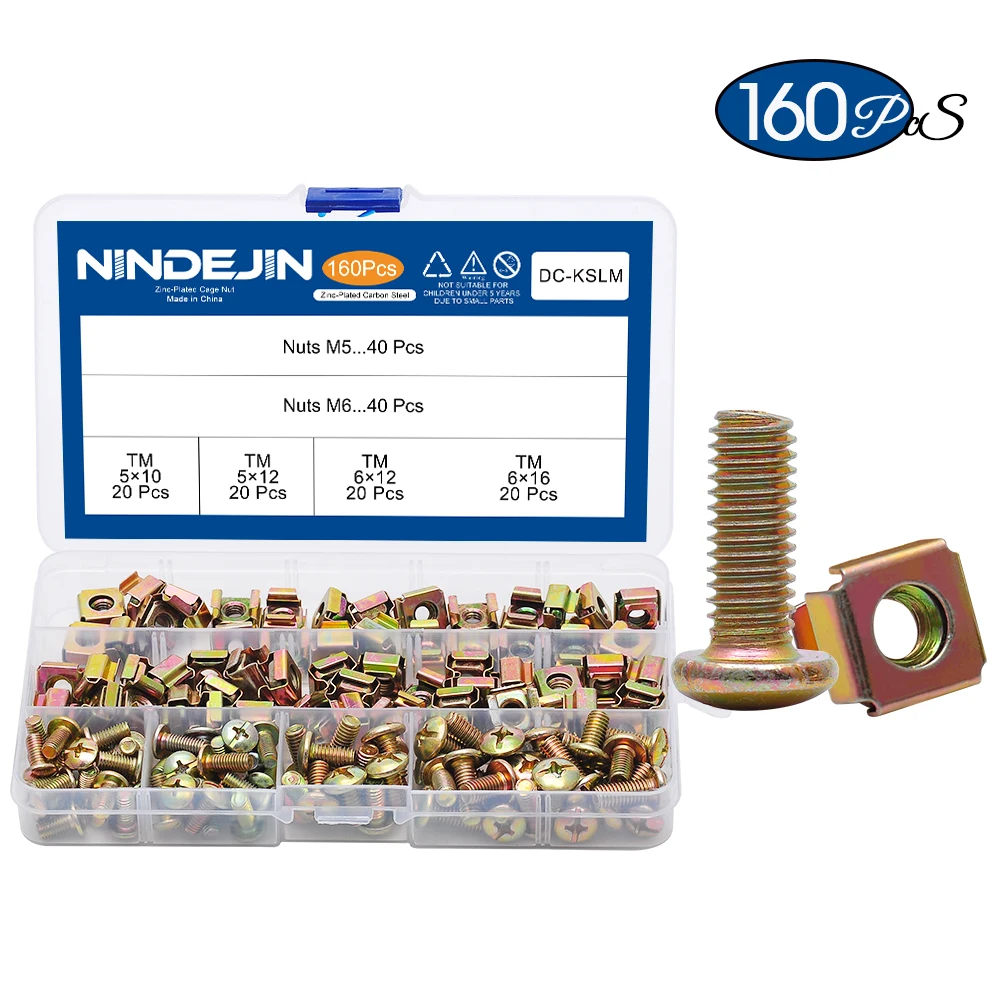 NINDEJIN 160 шт. гайка для кейса и Грибная головка винт оцинкованный M5 M6 серверной