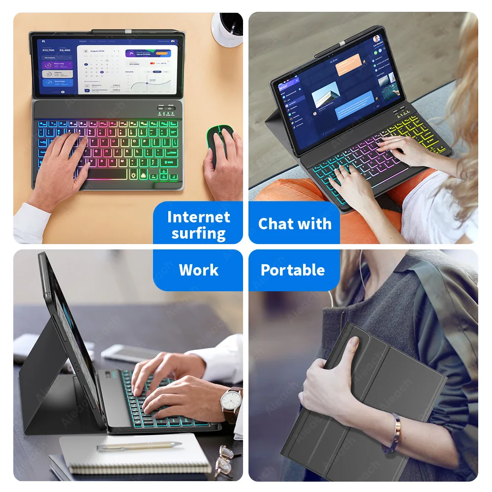 Funda For Samsung Galaxy Tab A7 A8 Case Keyboard For Samsung Tab S6 Lite Case Rainbow Keyboard Mouse S7 S8 tablet case
