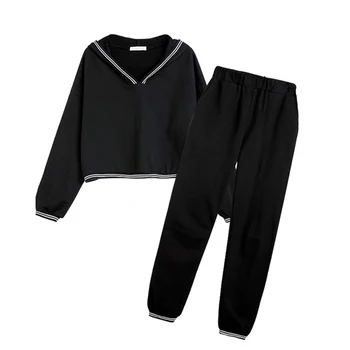 

ROPALIA Autumn Loose Simple Solid Color Hooded Sweater Casual Slim Pants 2 PCS Piece Sweatshirts Sporting Suit Female