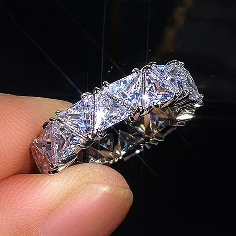 Eternity Triangle Lab Diamond Ring 925 Sterling Silver Engagement Wedding Band Rings for women Bridal Party Jewelry Gift