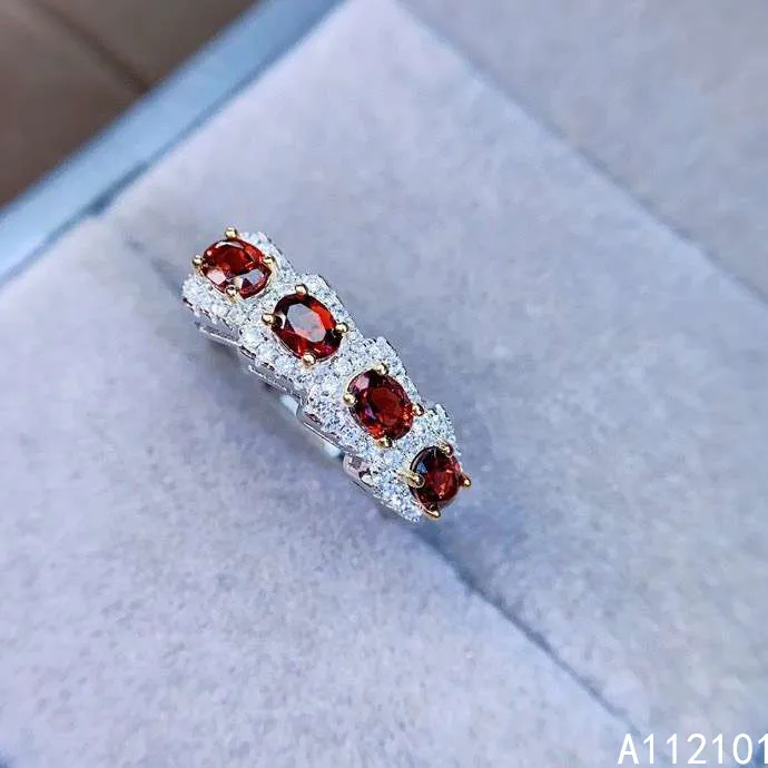 

KJJEAXCMY fine jewelry S925 sterling silver inlaid natural Garnet girl noble ring Gift Birthday Party Wedding New Year