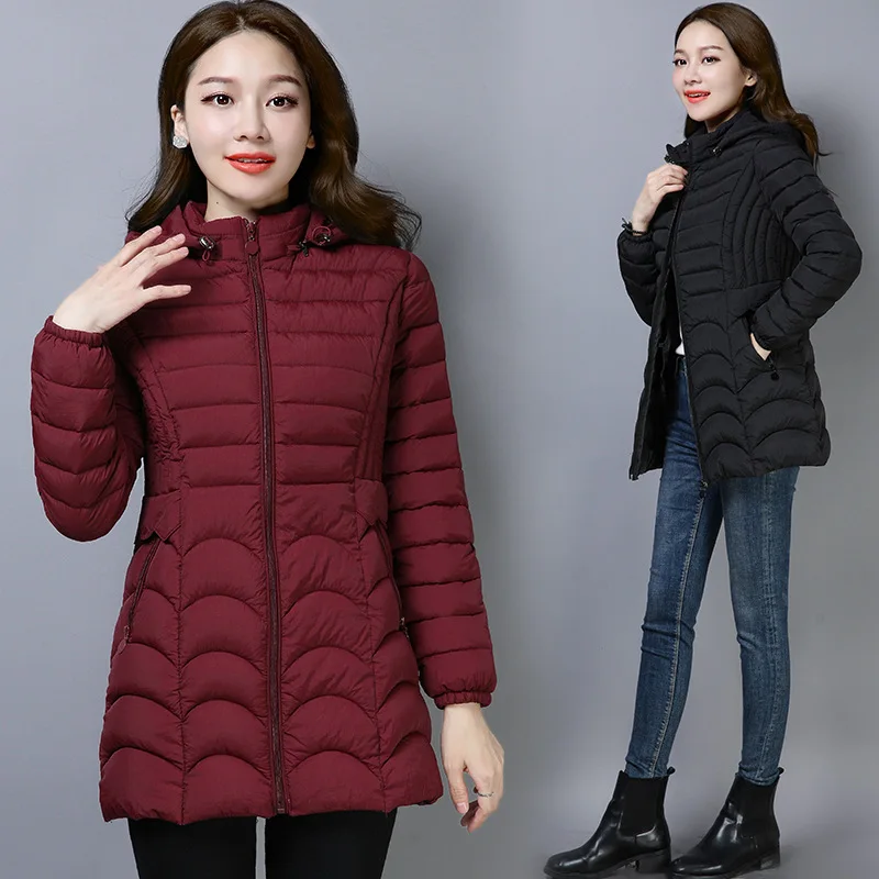 

2018 New Style Middle-aged Cotton-padded Clothes Women's Mid-length Korean-style Large Size Slim Fit Thick Warm Cotton Coat Hood