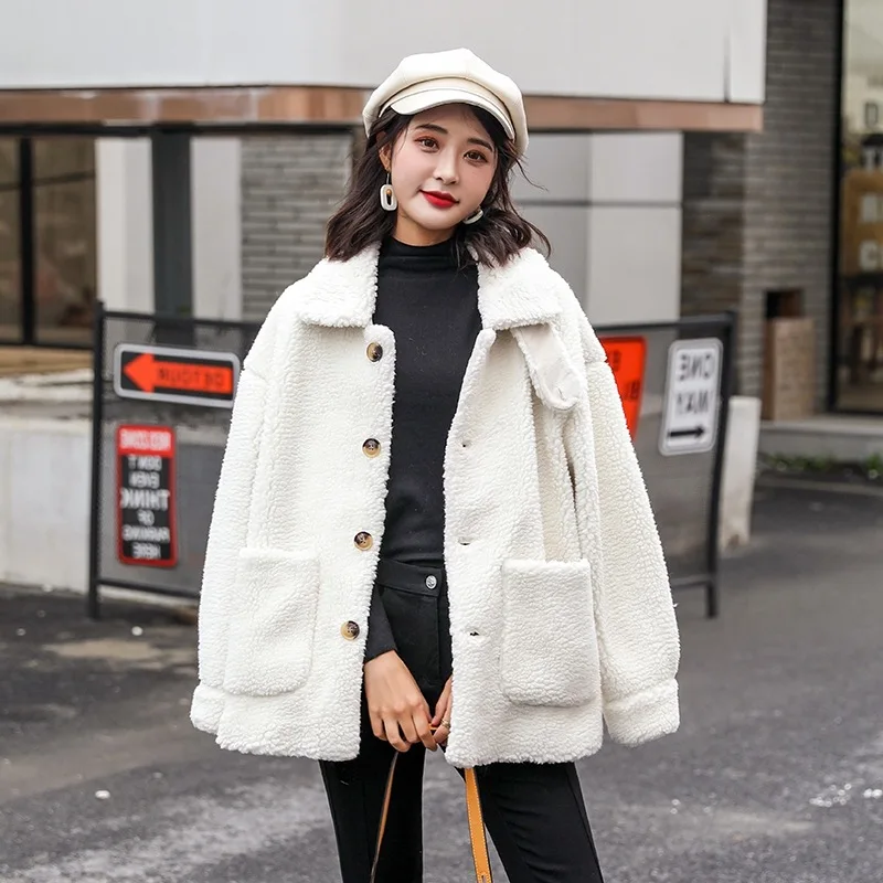 

2019 Autumn And Winter New Style Overcoat ke li rong Short Fur Lamb Plush Warm Coat Fashion Tops Women's