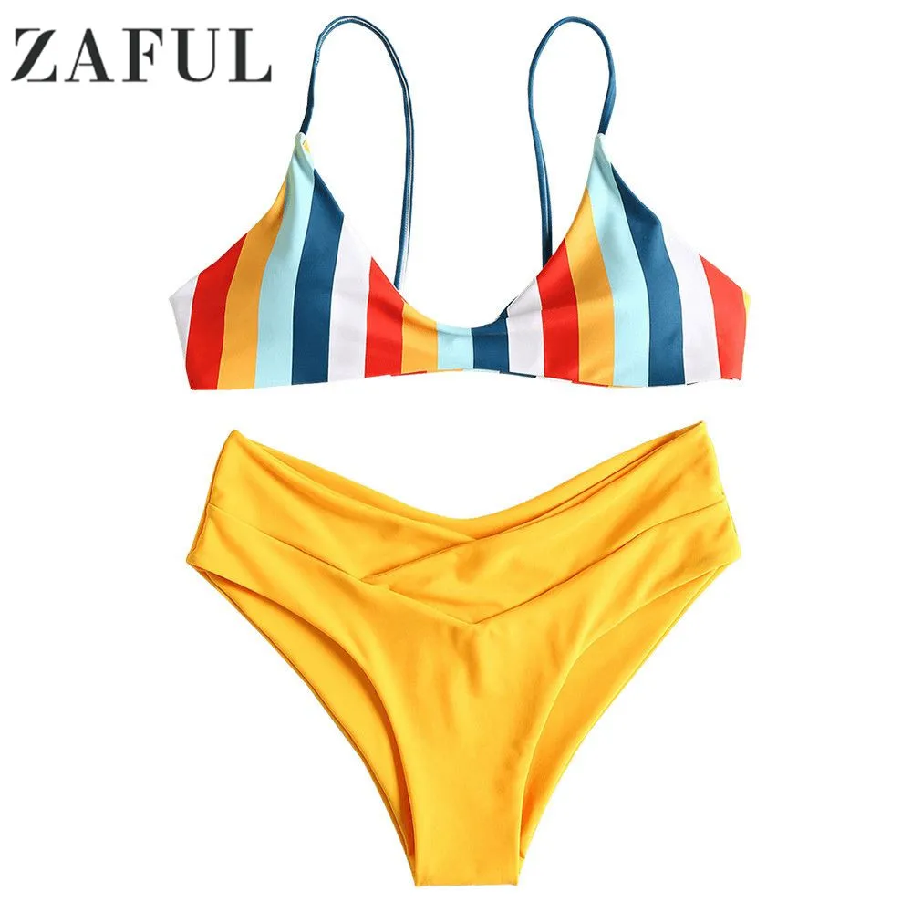 

Zaful High Waist Swimsuit 2019 Sexy Bikinis Women Swimwear Rainbow High Leg Summer Beach Bathing Suit Push Up Biquinis