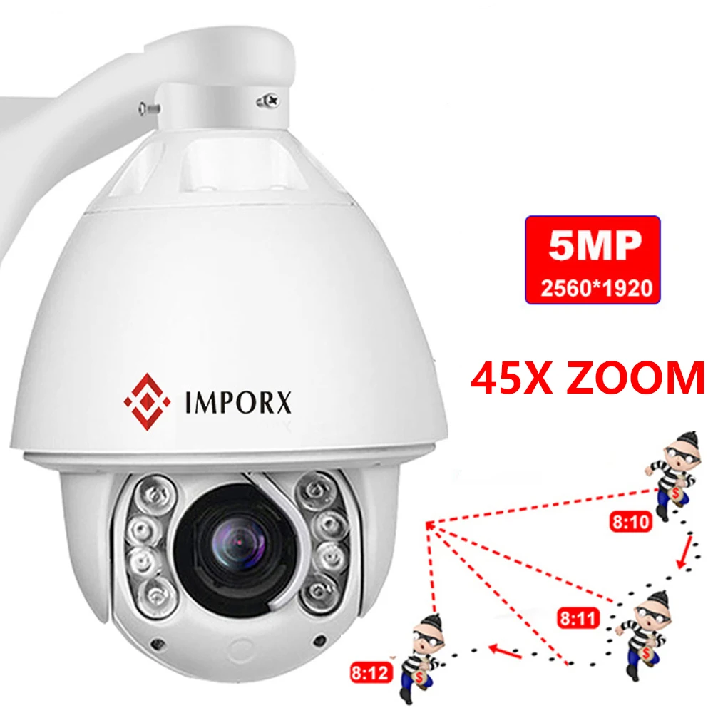 『Video Surveillance!!!』- IMPORX 5.0MP Humanoid Auto Tracking PTZ Dome
IP Camera Outdoor 3.5-157.5mm 45X Optical Zoom IR 200M CCTV Security
P2P ONVIF