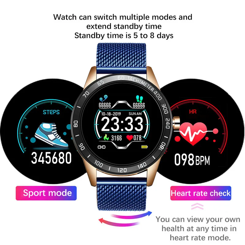  LIGE Fitness Smart Watch Waterproof Health Smart Watch Heart Rate Blood Pressure Monitor Pedometer  - 4000379307494