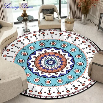 

SunnyRain 1-piece Fleece Printed Mandala Carpet and Rug for Living Room Area Rugs Bedroom Round Rugs