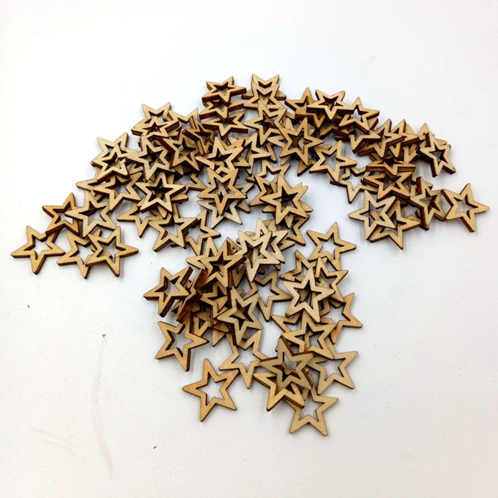 100 Pieces Hollow Star-shaped Unfinished Wood Ornament for Scrapbooking