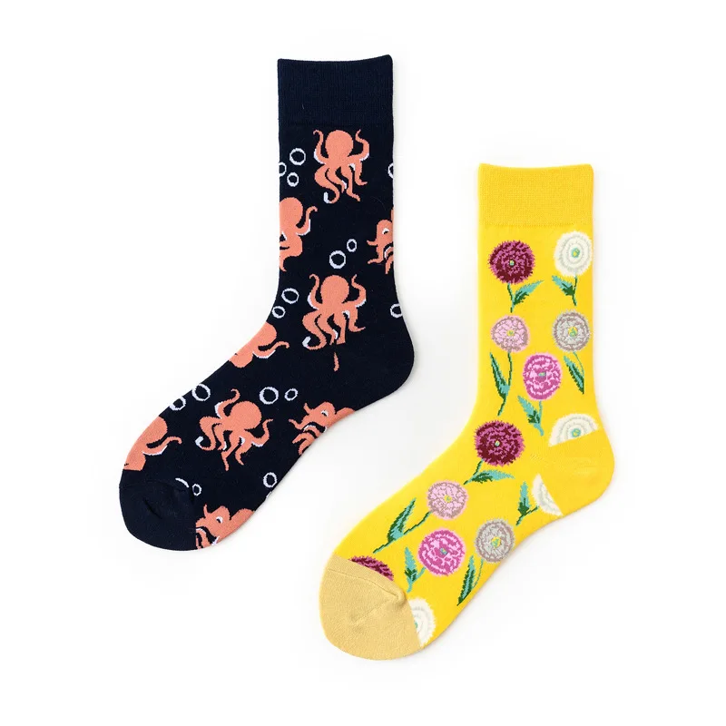 VERIDICAL чёсаные хлопчатобумажные забавные носки мужские новые нарядные носки для лодочек с цветами, голубями, Осьминогом, Цветные счастливые носки, бренд