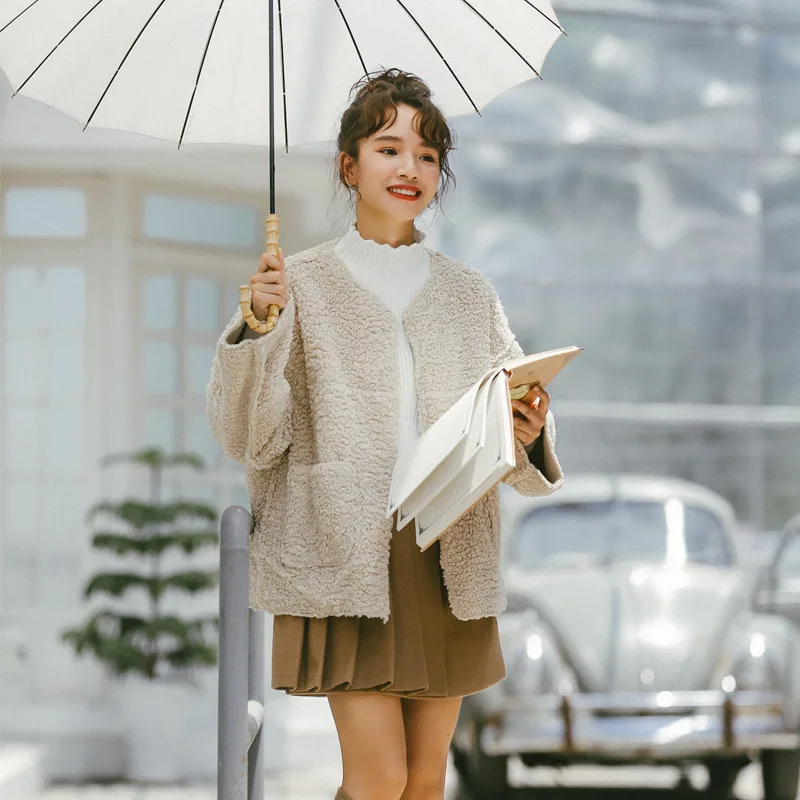 

Photo Shoot Video Autumn And Winter Thick Korean-style Short Lambs Wool Coat Loose-Fit Versatile Fur Suede Cotton-padded Clothes
