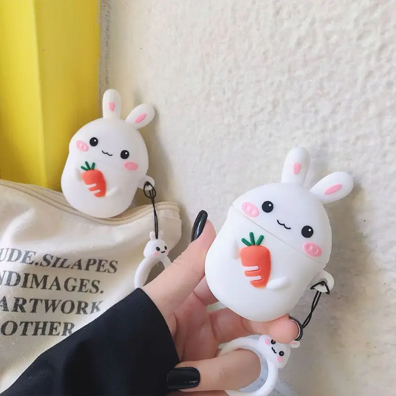 Милый кролик морковь Защитный чехол силиконовый чехол протектор для Airpods 1/2 комплект