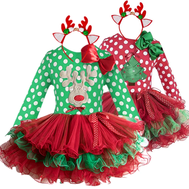 

Baby Girls Dress Red Christmas Party Long Sleeves Dress For Girl Children Xmas Gift Costume Baby Kids Clothes 2 3 4 5 6 Years