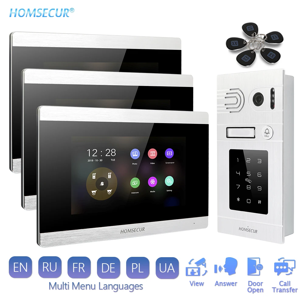 HOMSECUR 1.3MP 7\Video DoorPhone Intercom System Touch Screen Outdoor Camera Password Keypad RFID Unlock Motion Detection Record