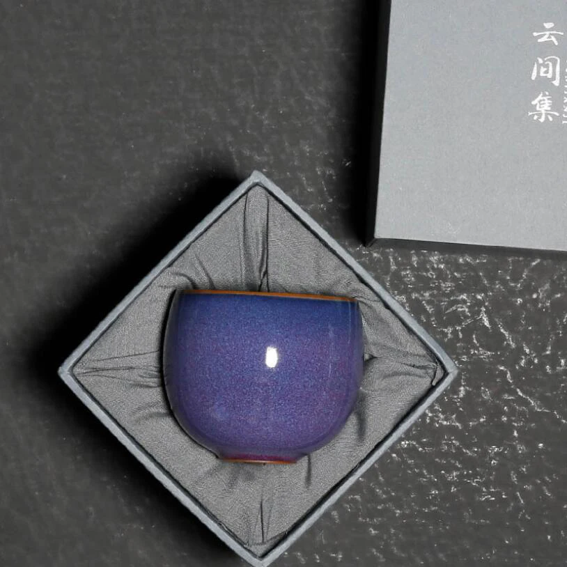 PINNY 110ML Glaze Purple Ceramic Kung Fu Teacup Pigmented Traditional Chinese Drinkware Retro Tea Bowl