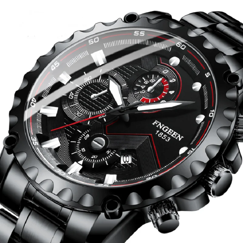 FNGEEN-reloj deportivo de cuarzo para hombre, cronógrafo de lujo, a la moda, de acero inoxidable, resistente al agua, con luz trasera, 2020