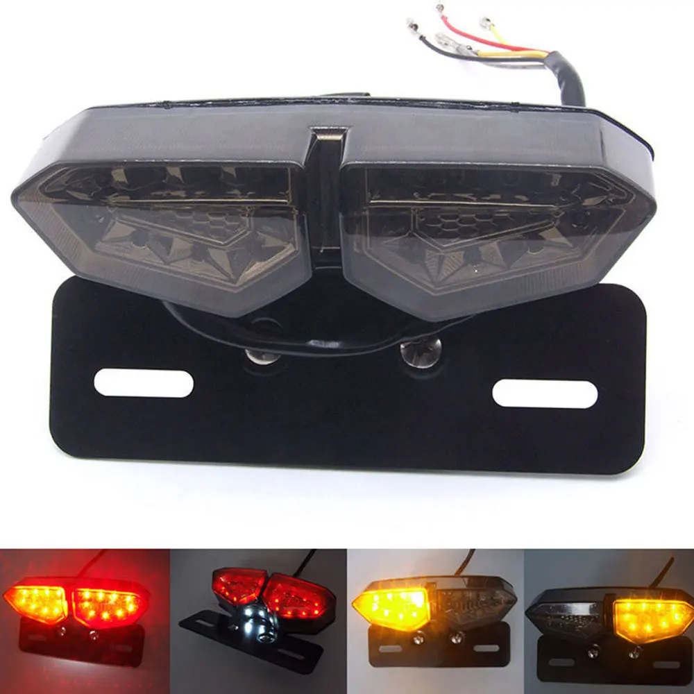 

Motorcycle Taillight 12V LED Turn Signal Rear Brake Lights Motocross License Plate Light Flasher for Custom Motorbike