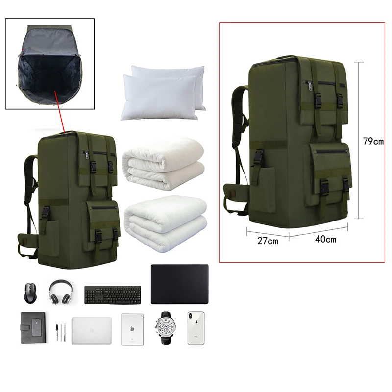 Großer 3-Tage-Rucksack – Erweiterbar 39–64 Liter, Militärisches Design – Für Camping, Wandern & Reisen