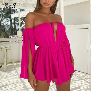 

Anbenser Summer Off Shoulder Women Chiffon Dress 2019 Sexy Backless Spaghetti Strap Ruffles Romper Ladies Beach Casual Dresses