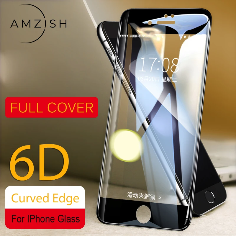 Amzish 6D полное покрытие защитное закаленное стекло для айфон 11 Pro Max X XS Xr на 8 7 6 6S Plus