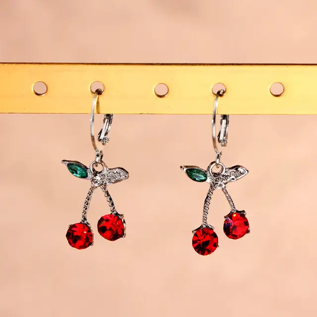 korean fruit earrings crystal fruit earrings cute kpop fruit earrings kawaii cherry cuffs cherry ear cuff cute cuffs jewel earrings