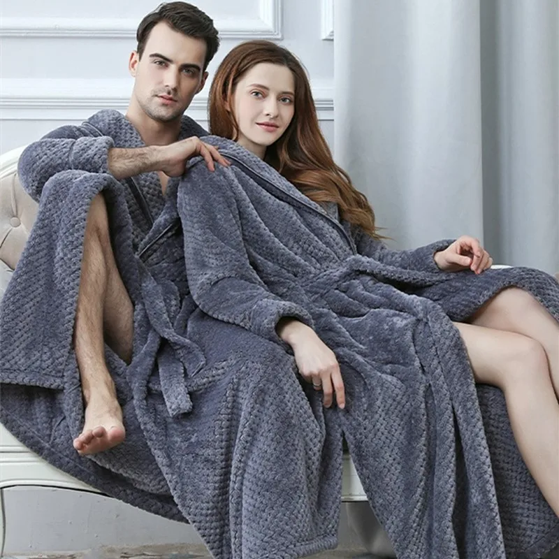 

Lovers Extra Long Big Size Winter Warm Flannel Bath Robe Men Women Clothes Knitted Femme Kimono Bathrobe Dressing Gown robe sets