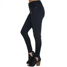 Женские Новые рваные джинсы с потертостями, узкие джинсы на пуговицах с высокой талией, Стрейчевые обтягивающие джинсы, черные джинсы, Стрейчевые узкие брюки