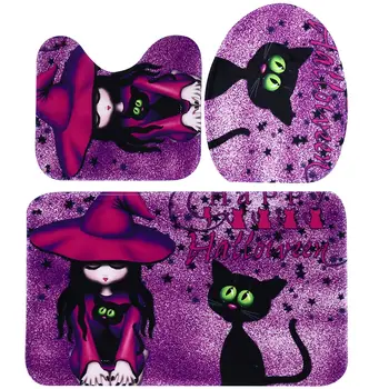 

3pcs Halloween Pattern Toilet Rug 3d Digital Printing Mat Non-slip Bath Mat