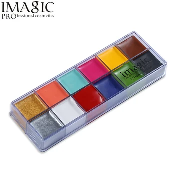 

Imagic Body Painting Flash Tattoo 12 Colors Face Paint Palette Halloween Makeup Temporary Tatoos Glowing Painting Make Up Tools