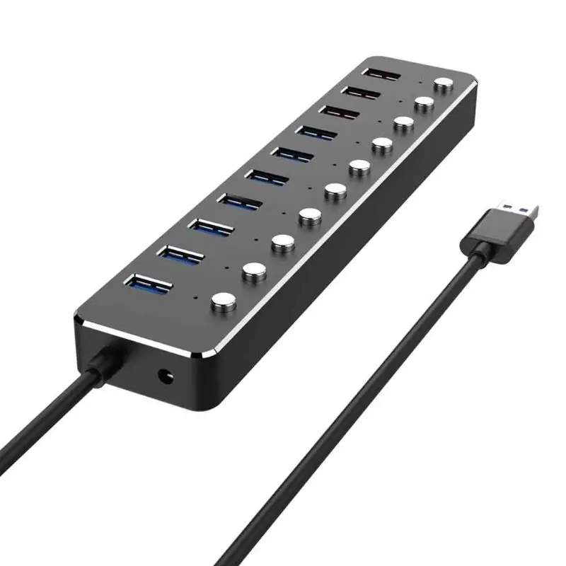 10 портов USB 3,0 концентратор Алюминиевый usb-разветвитель для быстрой зарядки с адаптером питания