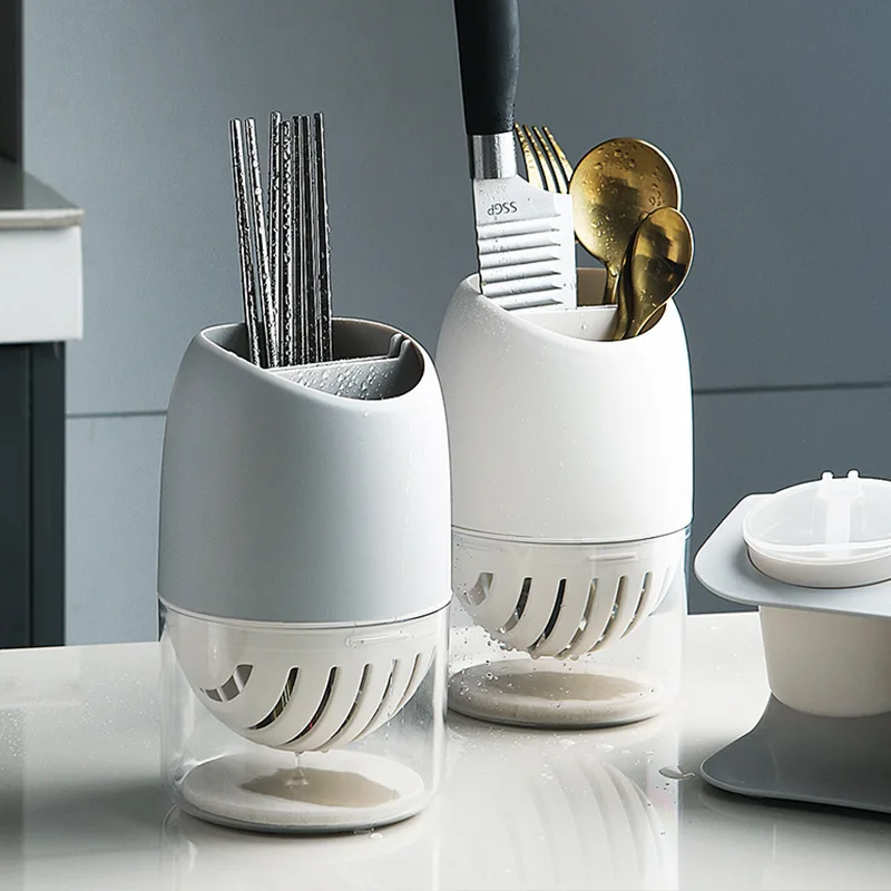 

Creative belt diatom mud steamed stuffed bun cage kitchen double grid draining tableware box fork spoon storage