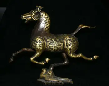 

11.6" Old Chinese Copper Folk Feng Shui Horse Stepping on Flying Swallow Statue