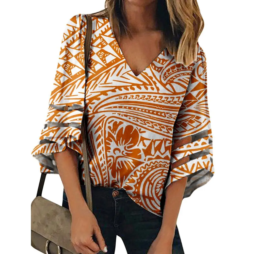 

Polynesian tribal style custom Print V Neck Casual Chiffon Blouse Tops Half Batwing Sleeve Clothes Women Summer wholesale
