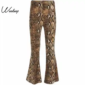 

Weekeep Women High Street Snake Print Pants Spring Autumn High Waist Wide Leg Pants 2018 Elastic Waist Streetwear Trousers Women