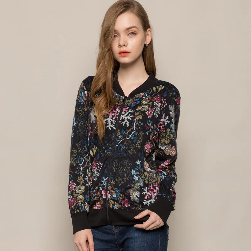 

Autumn And Winter New Style Pure Wool Cardigan Women's Small Coat Printed Double Layer Knitted Sweater Long Sleeve Zipper Baseba