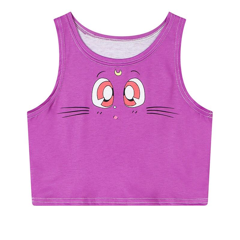 

Harajuku Japanese Anime Cat Luna Vest Cute Eyes Design Girls Crop Tops Vest Tank Tops Shirt Cosplay Costume