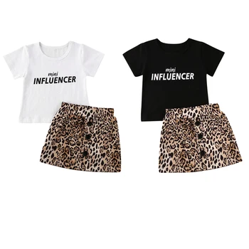

Summer Toddler Kids Baby Girl Clothes Sets 1-6Y Letter Print Tops T-Shirt Leopard Mini Skirt 2PCS Outfits
