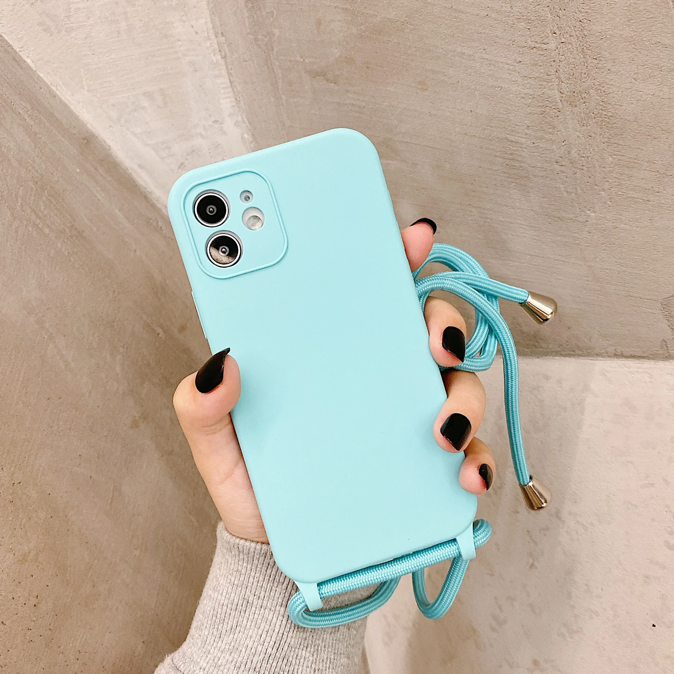 Crossbody Lanyard Liquid Silicone Case For iPhone 13 12 11 Pro Max XS X XR SE2 8 7 Plus Holder Neck Strap Cord Soft Color Cover apple iphone 12 mini  case