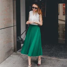 Юбки для женщин; сезон весна-осень-лето; стильная женская плиссированная юбка с высокой талией; модная Однотонная юбка средней длины для девочек; воздухопроницаемая Длина по щиколотку