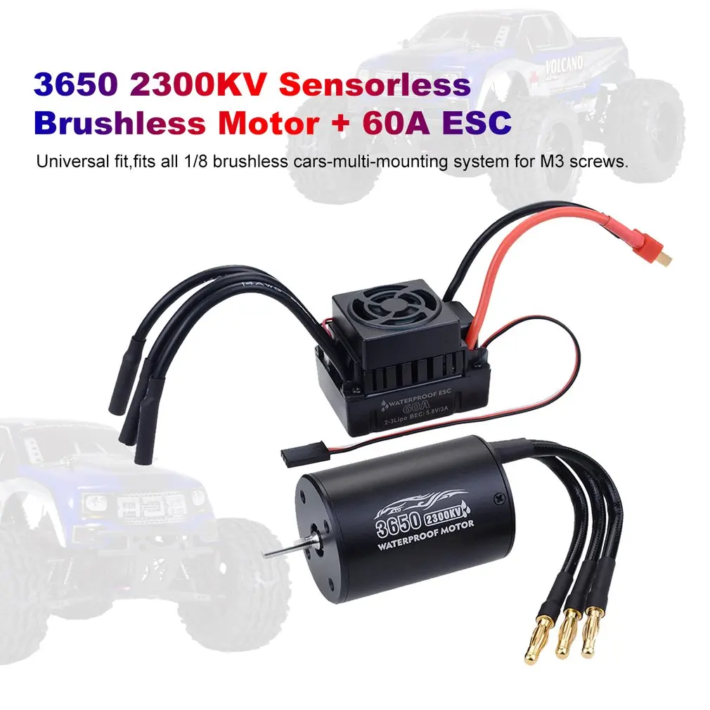 Водонепроницаемый 3650 2300KV/3100KV/3900KV бесщеточный Бессенсорный двигатель и 60A бесщеточная комбинированная система электронного зажигания Набор для 1/10 RC автомобилей Лодка Модель частей