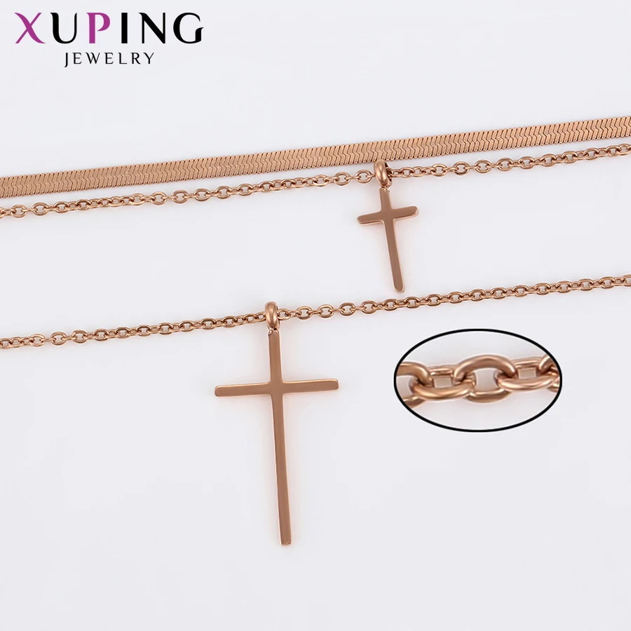 Мода Xuping крест Форма и имитация жемчуга ожерелье розовое золото цвет покрытием ювелирные изделия для женщин Рождественский подарок S202.8-45914