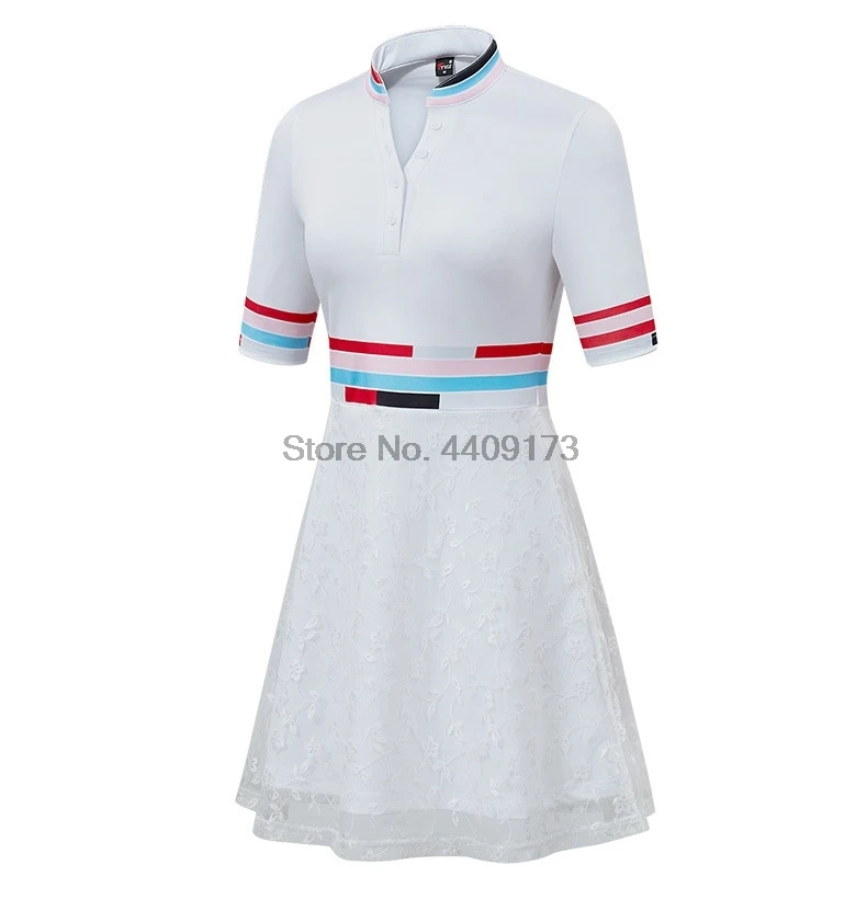 Женское платье для гольфа с высокой талией, мини-платье с v-образным вырезом и коротким рукавом, модные кружевные спортивные платья D0808
