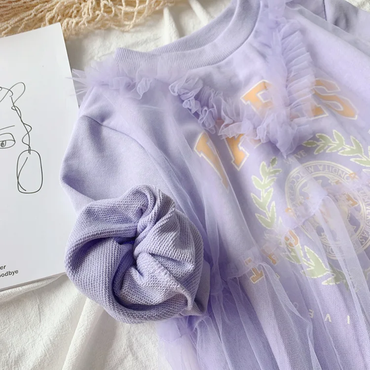 Mommy Girl Mother Daughter Dresses for Wedding Autumn Long Purple Mesh Princess Family Mommy and Me Dresses New Year Sweater