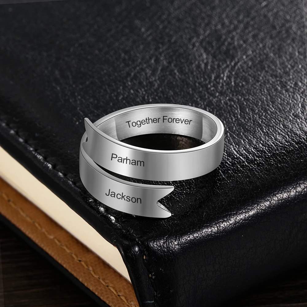 

Personalized Promise Rings for Couples Engraved Name Wrap Ring Adjustable Engagement Bands for BFF Women Anniversary Jewelry