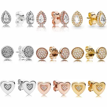 

Original Sliver Rose and Gold color Shine Radiant Teardrops Stud Heart Earring For Women Wedding Gift Europe DIY Jewelry