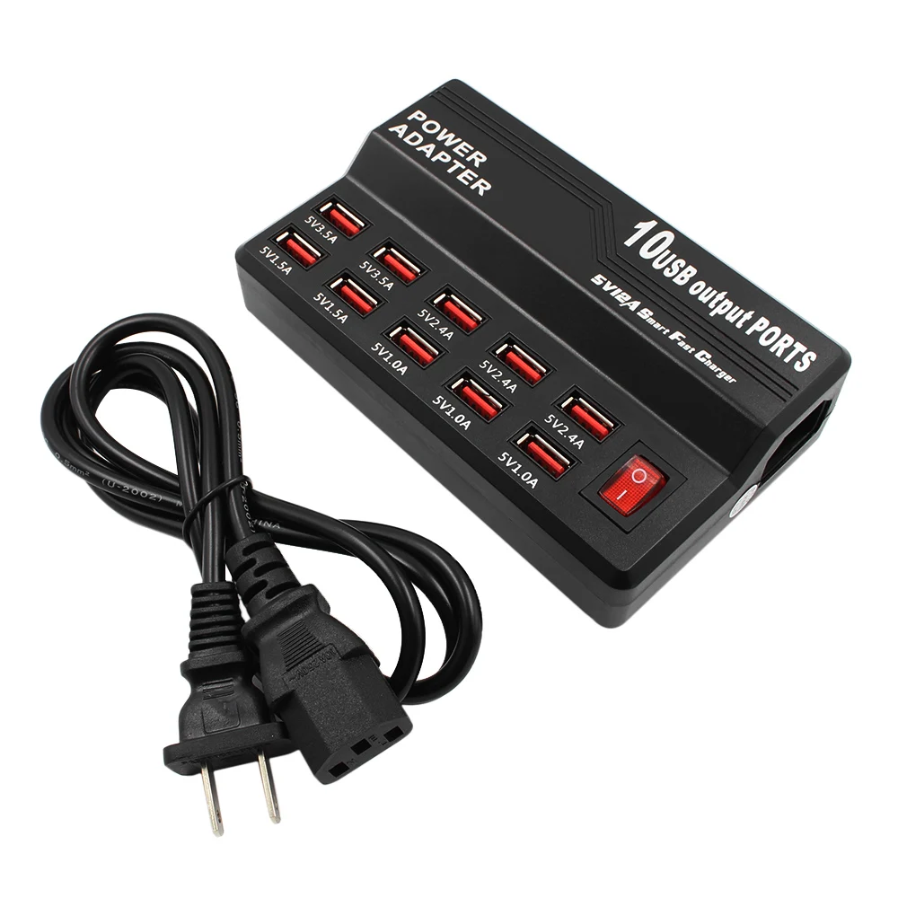 Многофункциональный высокого Скорость 10-Порты и разъёмы usb-хаб преобразователь переменного тока в постоянный, Мощность разъем зарядка через usb станция путешествия Зарядное устройство USB-Мощность ed устройств