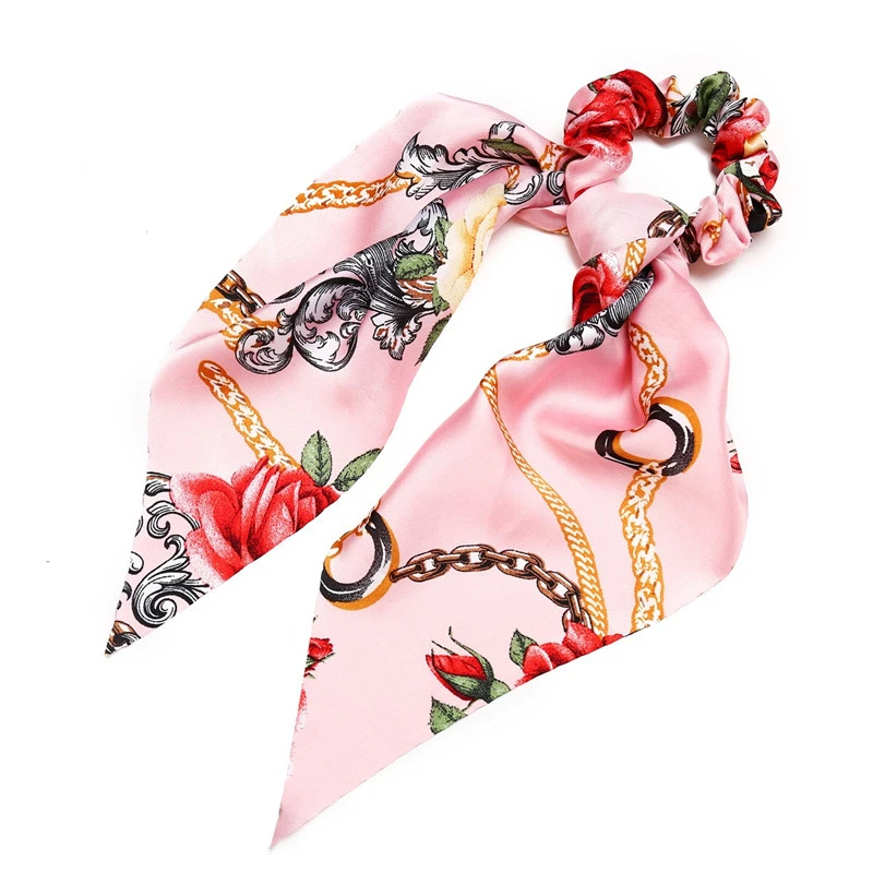 C-Pink Long Модный бантик конский хвост держатель резинки для волос ювелирные изделия эластичные печатные аксессуары для волос женский шарф галстук лента для волос головной убор - Цвет: C-Pink Long