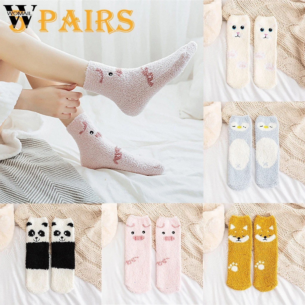 5 пар женских милых рождественских носков с вышивкой в виде животных модные мягкие повседневные удобные домашние носки кораллового цвета